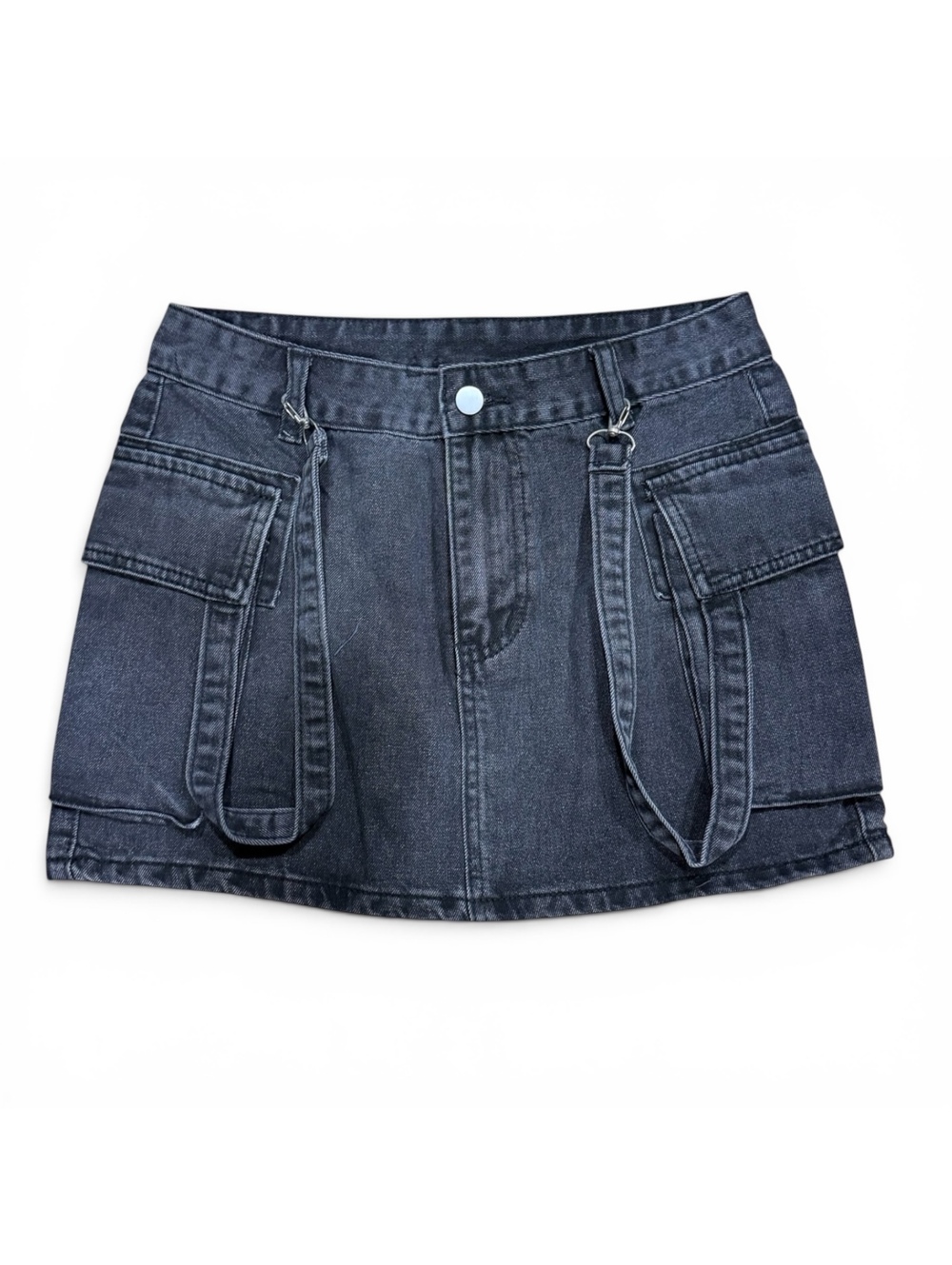 Black Denim Cargo Mini Skirt